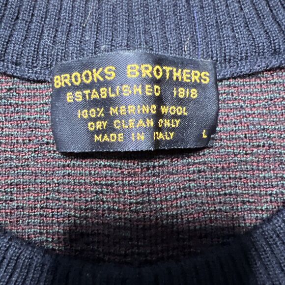 Vintage Brooks Brothers Men's Sweater Large Herringbone Marino Wool Grandpa - Picture 3 of 6